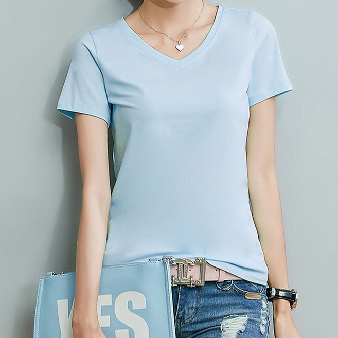 메이첼 여성용 통기성 슬림 브이넥 반팔 데일리 티셔츠 04918J