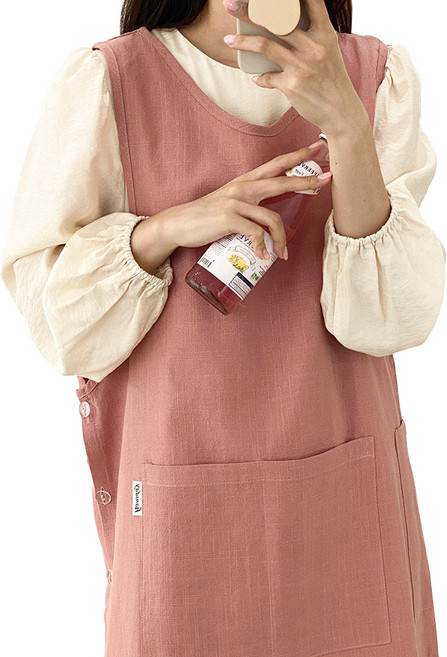 한스데이 국내 제조 10수 단추형 앞치마, 인디핑크, 1개