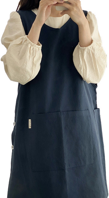 한스데이 국내 제조 10수 단추형 앞치마, 네이비, 1개