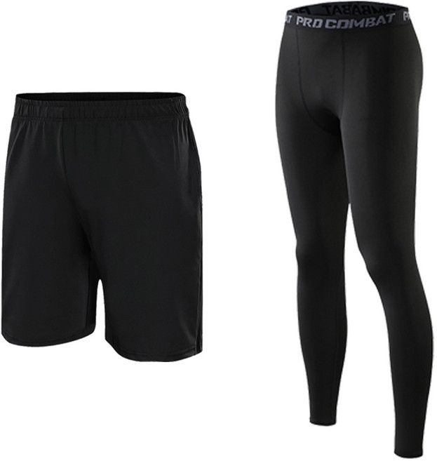 라이프란스 남성용 스포츠 9부 레깅스 + 반바지 세트