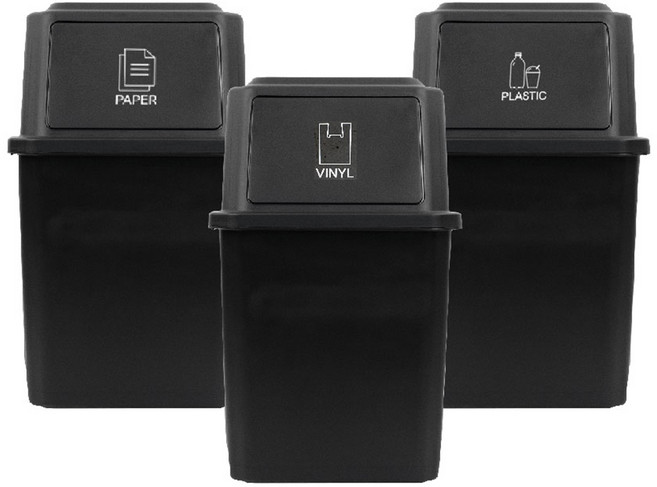올유리빙 대용량 재활용 분리수거함 3p, 블랙