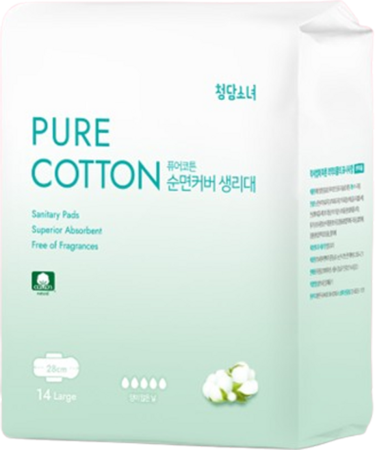 청담소녀 퓨어코튼 순면 생리대 날개형, 1개, 14개입, 대형
