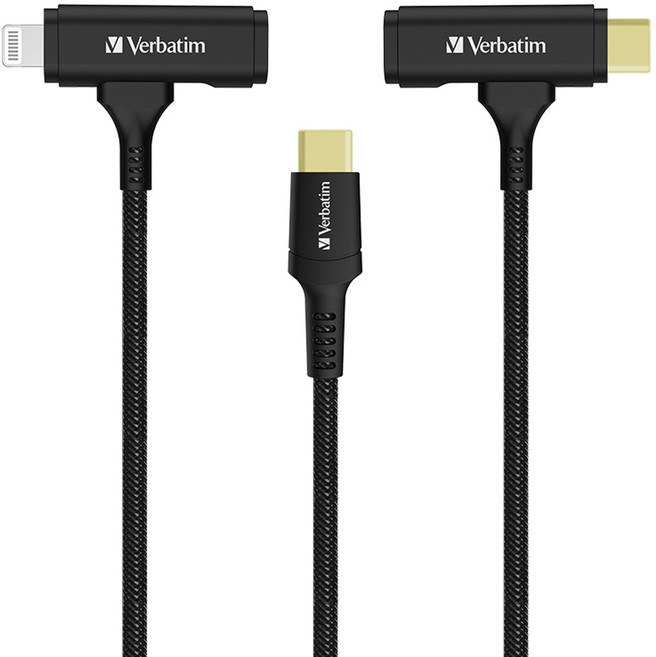 버바팀 듀퐁 케블라 애플 MFi 2in1 C TO C 라이트닝 고속충전 케이블, 120cm, 블랙, 1개