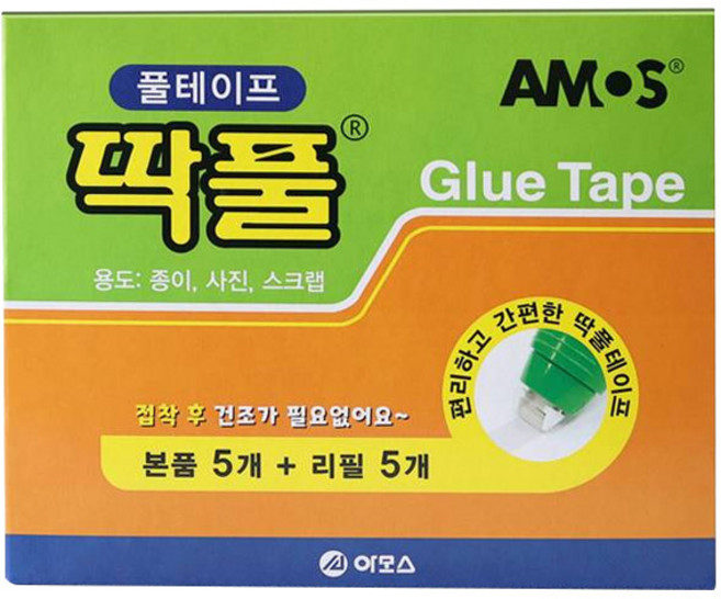 아모스 딱풀 테이프 5p + 리필 5p 세트 8.4mm x 8m, 1세트