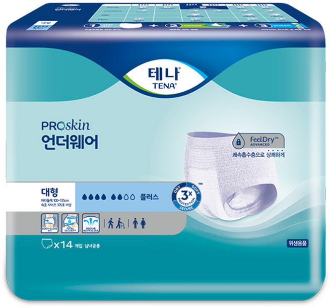 테나 남녀공용 언더웨어 플러스 성인기저귀, 대형, 14개입, 1개