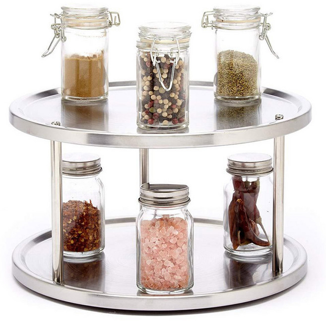 모나코올리브 스테인레스 2단 회전트레이, 실버, 1개