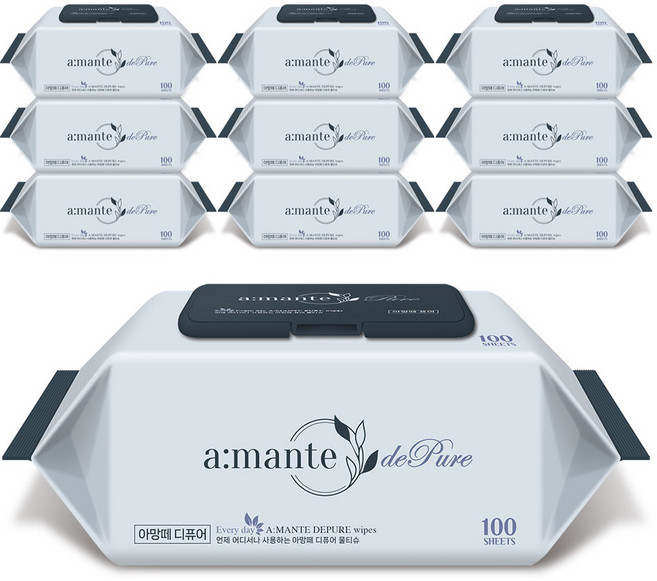 아망떼 디퓨어 엠보싱 물티슈 캡형, 50g, 100매, 10개