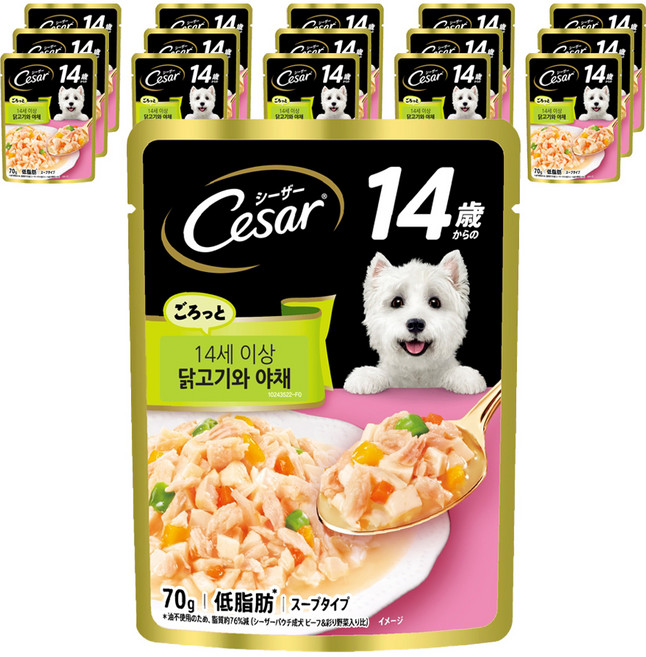 시저 14세 이상 강아지 주식파우치, 닭+야채, 70g, 16개