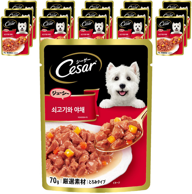 시저 1세 이상 강아지 주식파우치, 소+채소, 70g, 16개