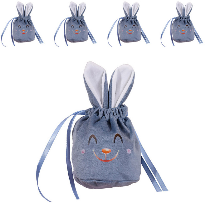 이홈베이킹 스마일표정 토끼귀 벨벳 주머니 1112, 블루, 5개
