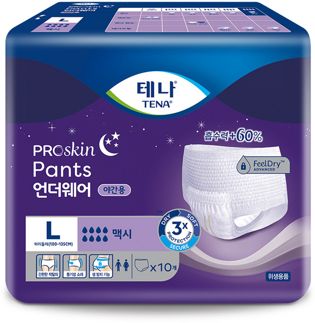 테나 남녀공용 언더웨어 맥시 성인기저귀, 대형, 10개입, 1개