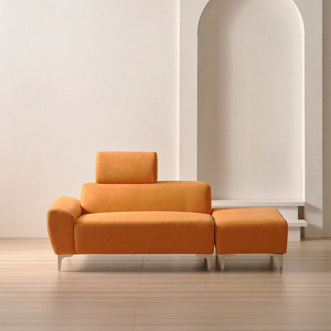 소르니아 마리드 아쿠아텍스 패브릭 2인용 소파 팔걸이 좌형 + 스툴 세트 방문설치, 오렌지