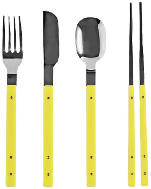 모다키친 국산 칼리네 커트러리 4p 디너세트, 옐로, 숟가락 + 젓가락 + 나이프 + 포크, 1세트