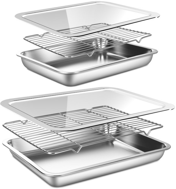 바겐슈타이거 연마제 없는 스텐 사각트레이세트 PC커버 2종, 밧드 2종 + 랙 2종 + 트레이 PC커버 2종, 1세트