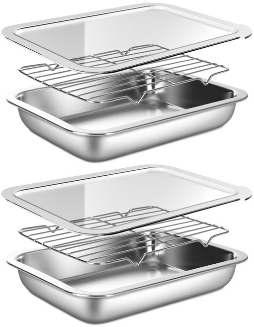 바겐슈타이거 연마제 없는 스텐 사각트레이세트 PC커버, 트레이 + 스텐 밧드 + 스텐 랙, 2세트