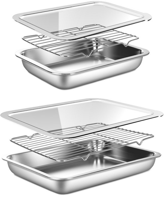 바겐슈타이거 연마제 없는 스텐 사각 트레이 세트 2종, 밧드 + 랙 + 트레이 PC커버, 1세트