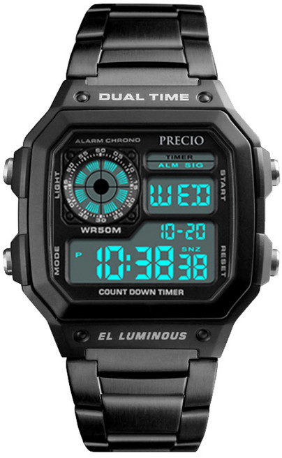 프레시오 남성용 메탈 방수 전자 손목시계 P2104-B + 케이스 + 보증서