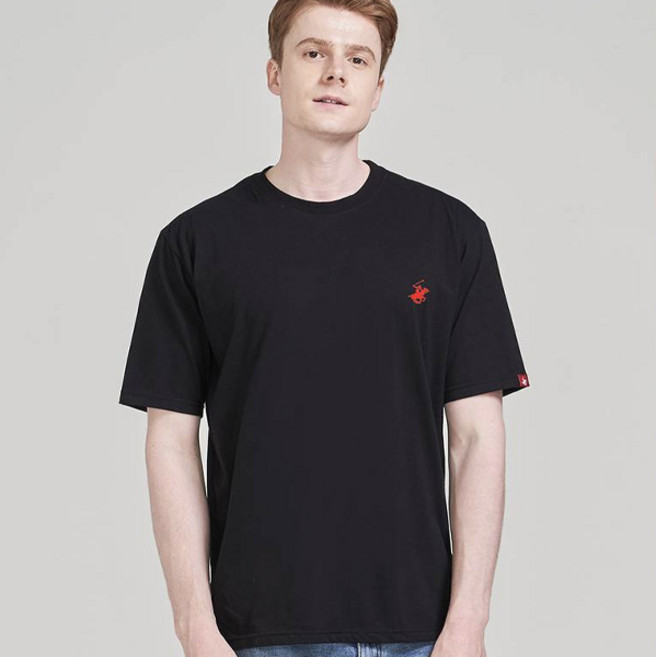 비버리힐스폴로클럽 타임리스 자수로고 통기성 라운드 반팔 티셔츠