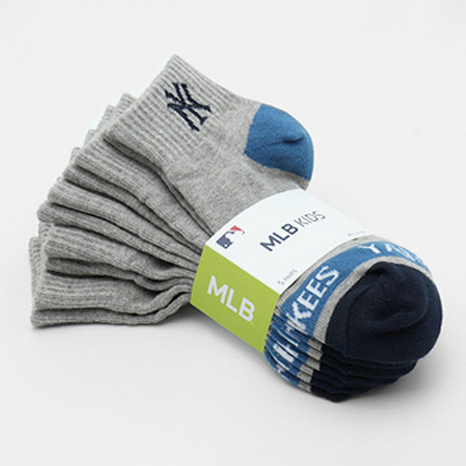뉴욕양키스 엠엘비 아동용 앞코배색로고 단목 양말 5켤레 세트