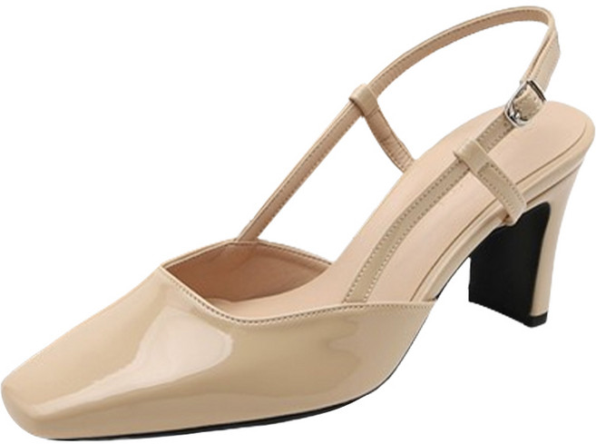 사뿐 여성용 이로베 에나멜 스퀘어 슬링백힐 7cm