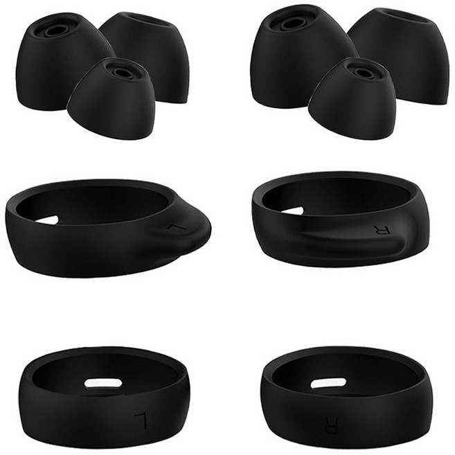 스페이스쉴드 갤럭시 버즈 FE 호환 윙팁 돌출형 2p + 심플형 2p + 이어팁 3종 x 2p 세트, 블랙, 1세트