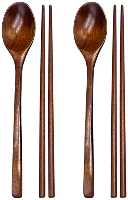 영수산업카멜 원목 옻칠 나무 수저 세트, 브라운, 숟가락 2p + 젓가락 2p, 2세트