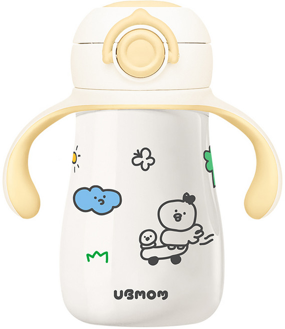 유비맘 유아용 스테인리스 데일리 원터치 빨대컵, 260ml, 1개, 옐로우