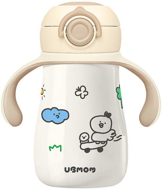 유비맘 유아용 스테인리스 데일리 원터치 빨대컵, 260ml, 1개, 초코