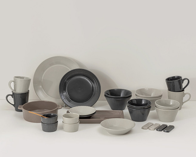 메종오브제 라이닝 4인 식기 세트 27p, 크림그레이, 모카, 챠콜, 11종