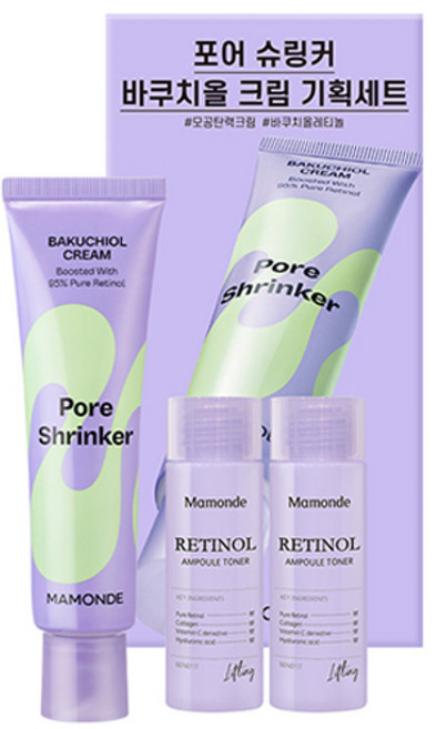 Mamonde 夢妝 毛孔收縮補骨脂酚霜+A醇精華化妝水 2瓶組, 60ml, 1組