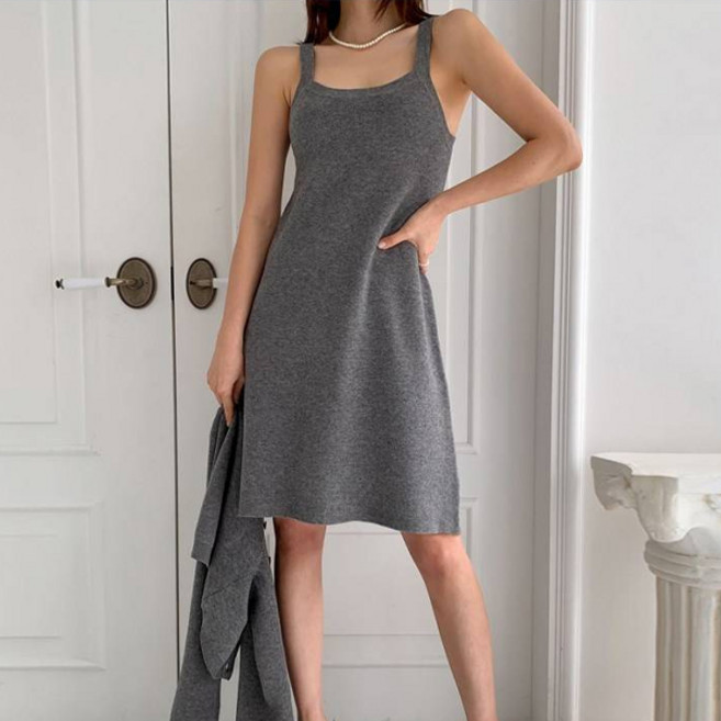 뜨개진 여성용 레이온 A라인 뷔스티에 니트 샤올라 원피스