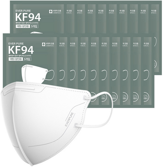 리벤스 에버퓨어 황사방역 마스크 대형 KF94, 5개입, 20개, 화이트