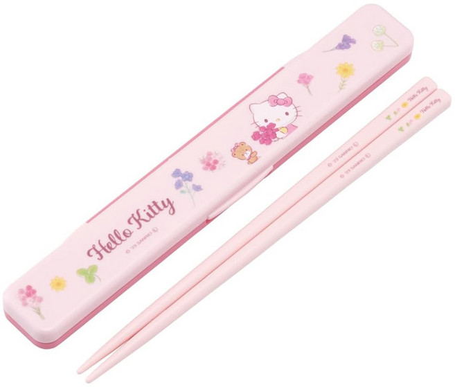 스케이터 휴대용 젓가락 ABC3AG + 홀딩 케이스 세트, 핑크 헬로키티, 젓가락 + 케이스, 1세트