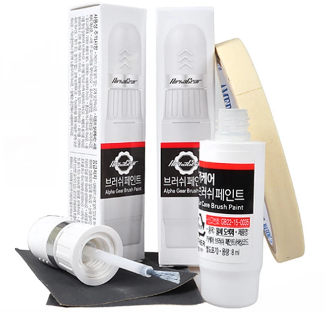 알파기어 자동차 붓펜 + 투명 페인트 + 사포 + 마스킹테이프 세트, 1세트, 벤츠 149 폴라화이트 - 쿠팡