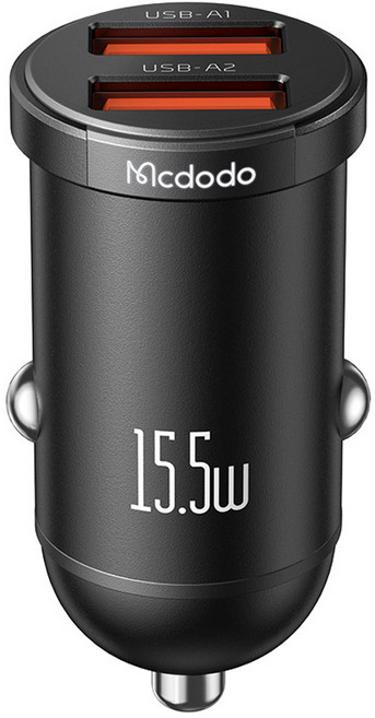 맥도도 15.5W 미니 2포트 LED 차량용 고속 충전기, 블랙, CC295