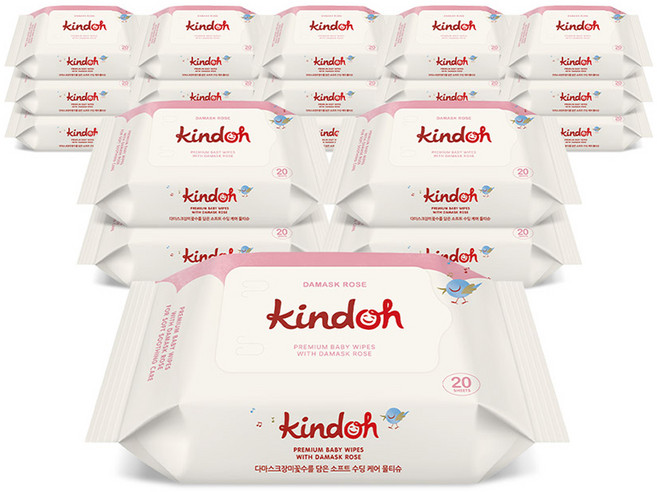 킨도 프리미엄 엠보 아기물티슈 레드 휴대용 55평량, 55g, 20매, 20세트