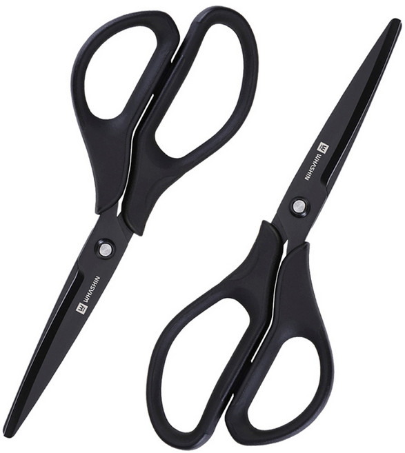 화신 738 3D 코팅 가위, 블랙, 2개