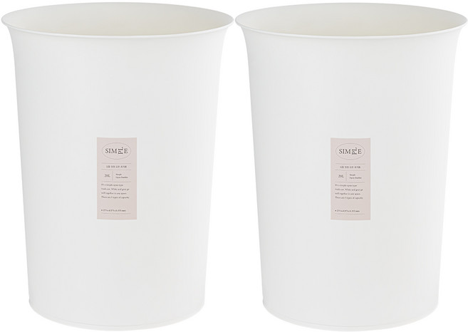 창신리빙 심플 원형 오픈 휴지통 20L x 2p, 화이트