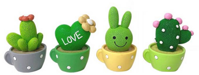 오토크루 대시보드 선인장 자동차 꾸미기 인형 4종 세트, 혼합색상, 1세트