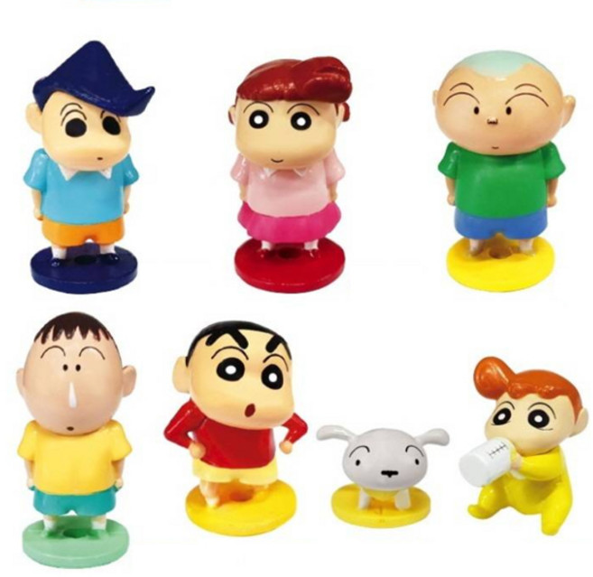 짱구 피규어 7종 + 초코비 종이 저금통 세트 랜덤발송, 1세트