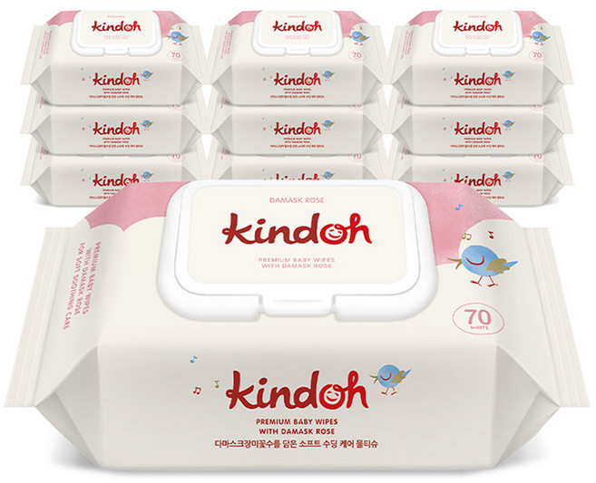 킨도 프리미엄 엠보 아기물티슈 캡형 레드, 55g, 70매, 10세트