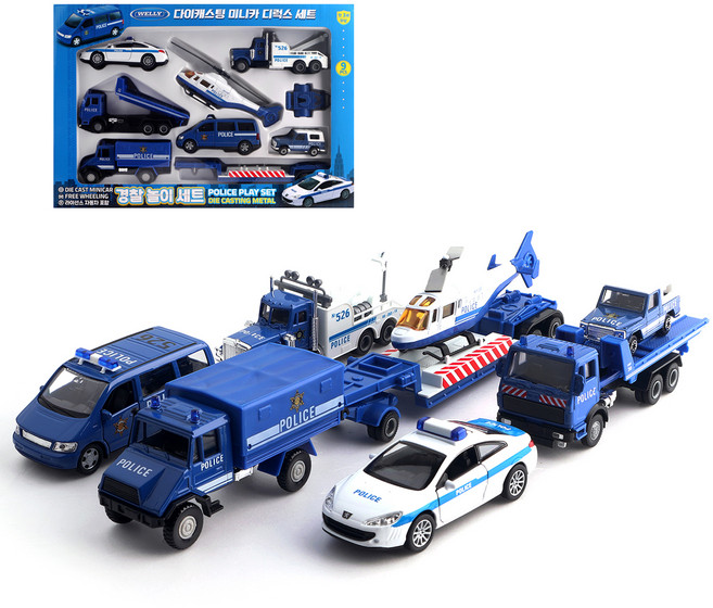 웰리 경찰놀이 미니카 작동완구 세트, 혼합색상, 1개