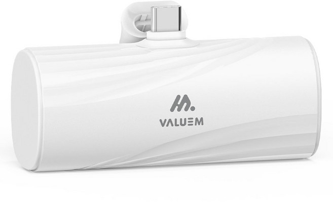 밸류엠 일체형 미니 도킹형 보조배터리 5000mAh D1, VM-B2PA5SICP(C타입), 화이트