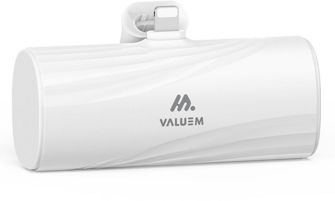 밸류엠 일체형 미니 도킹형 보조배터리 5000mAh D1, VM-B2PA5SI8P(8핀), 화이트