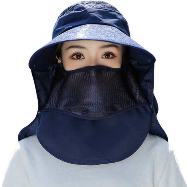 자외선차단 꽃무늬 4단 변신 모자, 네이비