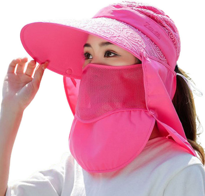 엔젤야옹 자외선차단 꽃무늬 4단 변신 모자, 핫핑크