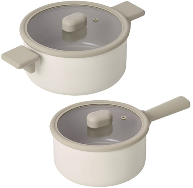 네오플램 국산 IH 인덕션 슈슈 냄비 2종 세트, 크림베이지, 편수냄비 18cm + 양수냄비 20cm, 1세트