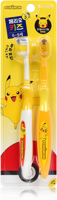 페리오 키즈 유아용 포켓몬 칫솔 3단계 2종 세트, 피카츄, 2개입, 1개