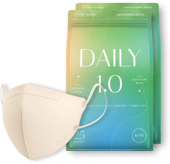 CLA 코리아 데일리 보건 컬러 새부리형 마스크 어린이용 KF94, 25개입, 2개, 스킨베이지