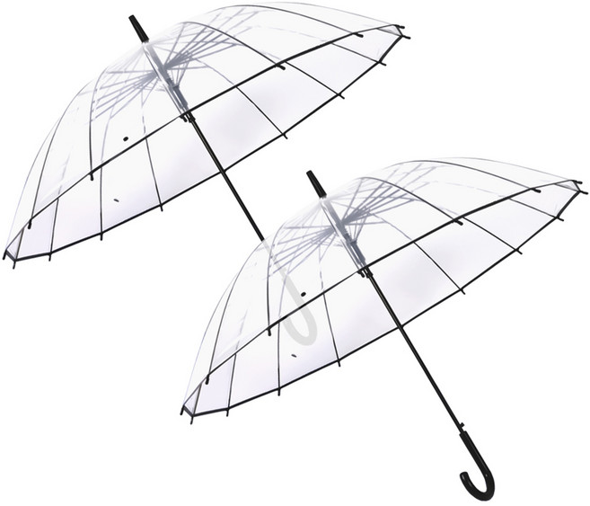 공유 블랙라인 튼튼한 16살대 투명 비닐 장우산 2p